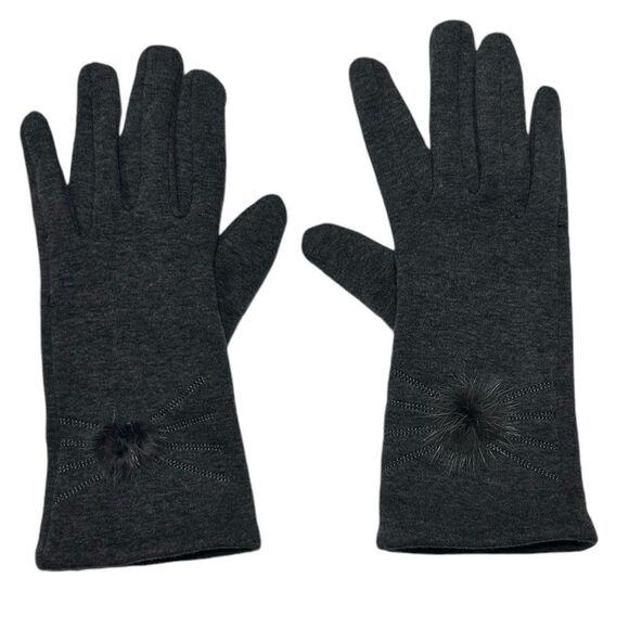Accessories - Large WOOL Blend Gray Gloves with Pom Pom Ball Warm Gloves Mittens Wool Gloves